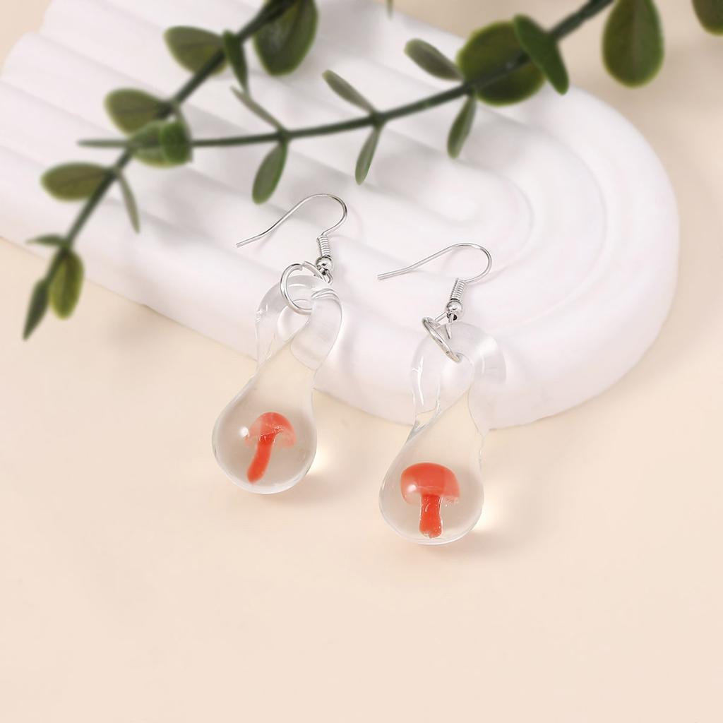 Niche creative irregular geometric transparent mushroom earrings twisted fun hollow personality female ear hook wholesale
