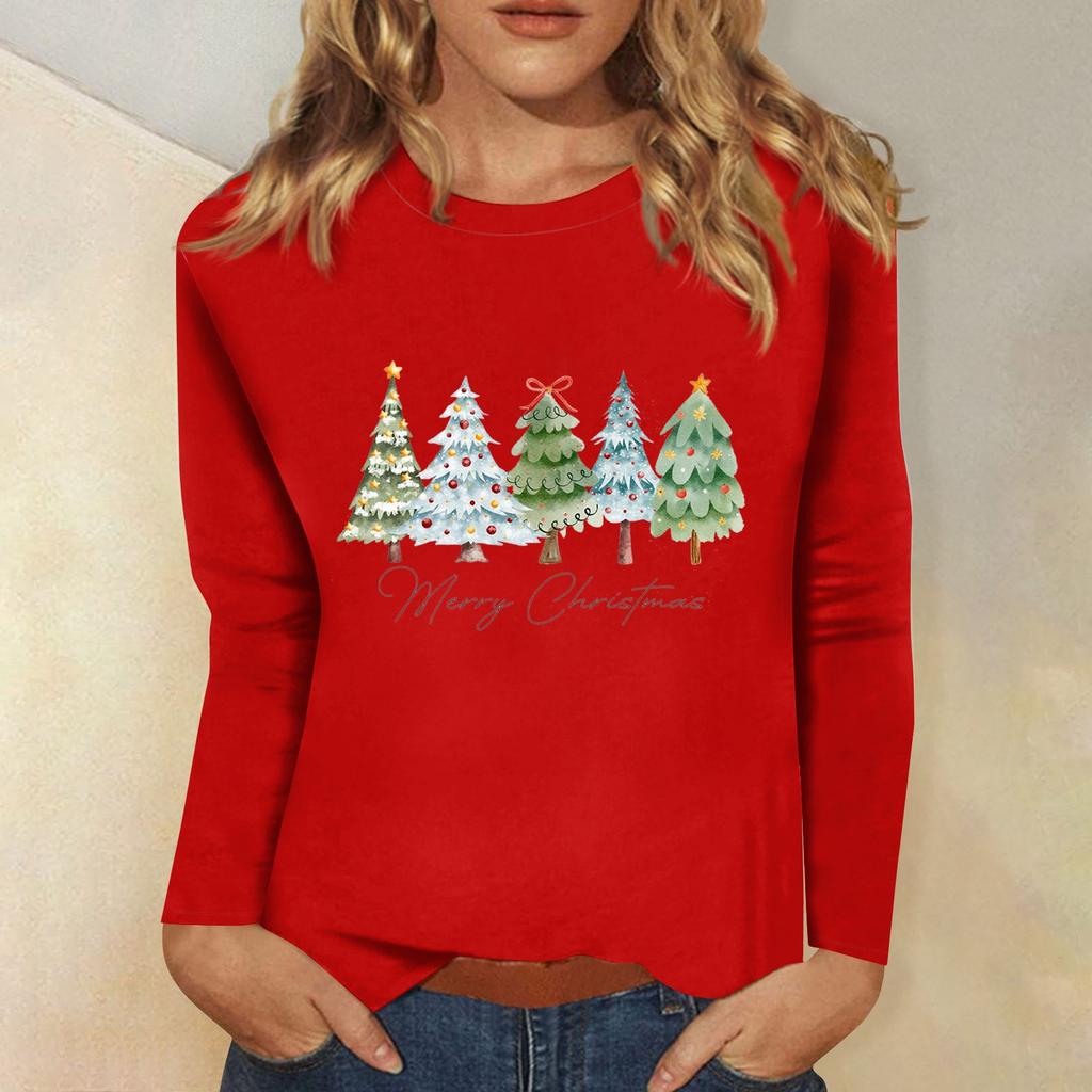 Women's Daily Casual Long Sleeve Christmas Print O-neck Top