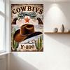 Vintage Cowboy Metal Tin Sign with Revolvers, Hat, Cacti - Western Themed Wall Decor for Man Cave Bar Cafe Home Decoration