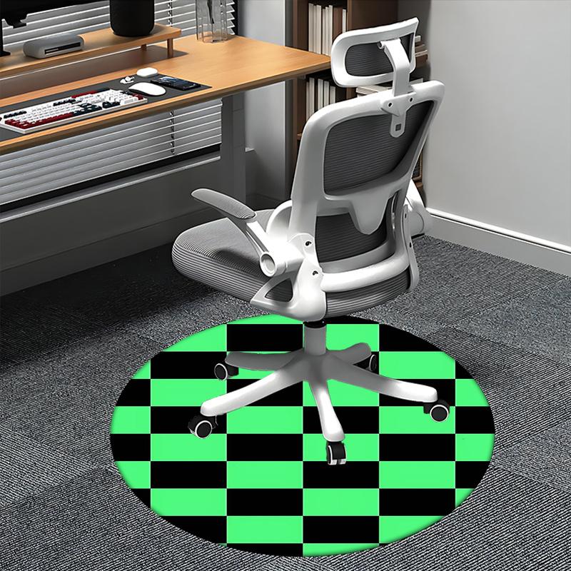 

Checkerboard Pattern,Green Black Squares Chair mat Round Rug-Office carpet, Machine Washable, Non-slip, Suitable for Living Rooms, Bedrooms, 80cm by 80cm
