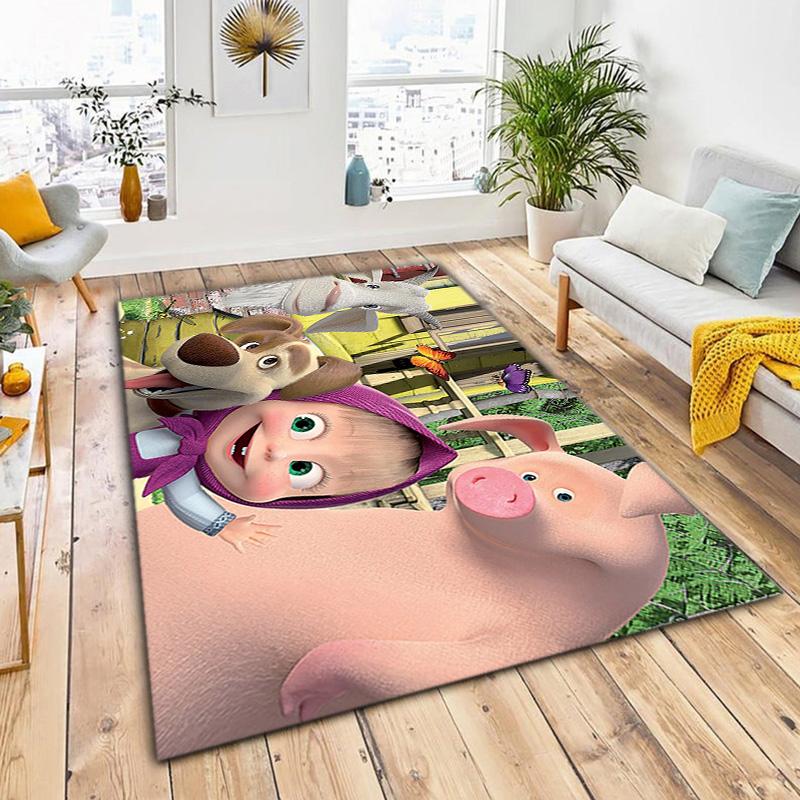 Russian animation Masha and the Bear Fairy Tale Cartoon Carpet Soft Home Living Room Bedroom Door Mat Outdoor Picnic Ground Mat rug T6