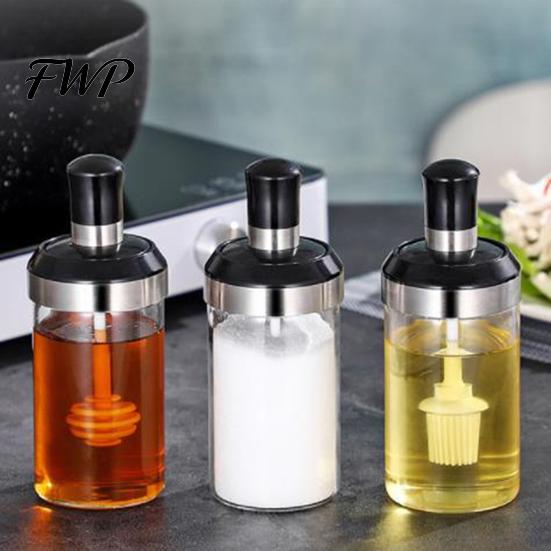 Corrosion-resistant Condiment Bottle Spice Jar with Spoon 250ml Glass Kitchen Seasoning High Borosilicate for Salt Sugar Leak-Proof Container