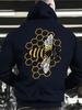 Men's Bee Honeycomb Graphic Hoodie, Back Print Pullover Hooded Sweatshirt Casual Long Sleeve Top with Front Pocket