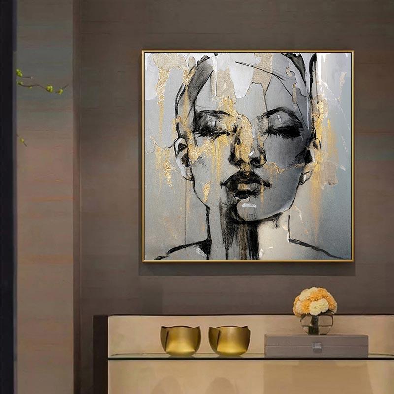 Abstrakte Figur Poster und Drucke Leinwand Malerei Golden Girl Face Mode Wand Kunst Bilder für Wohnzimmer Dekor kein Rahmen