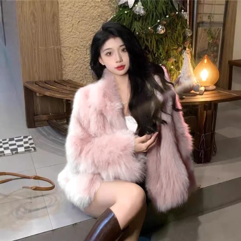 Fur jacket women's stand-up collar short imitation fox fur top 2 new plush women's clothing light