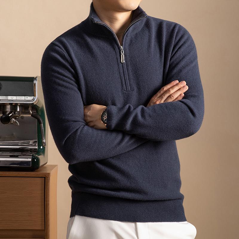 

Men s 450g Pure Wool Half-Zip Stand Collar Sweater - Warm Knitwear for Autumn/Winter 2XL