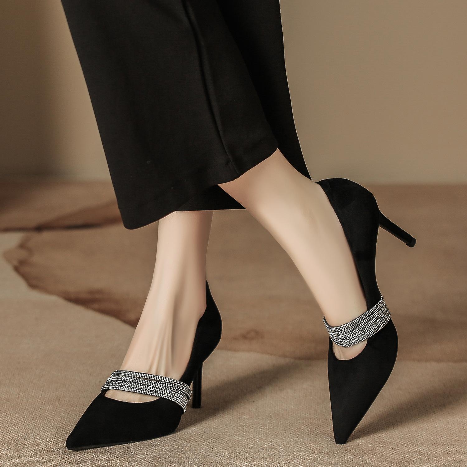 

French stiletto high heels women s high-end temperament banquet rhinestone wedding shoes single shoes daily, not tired feet women s shoes 34