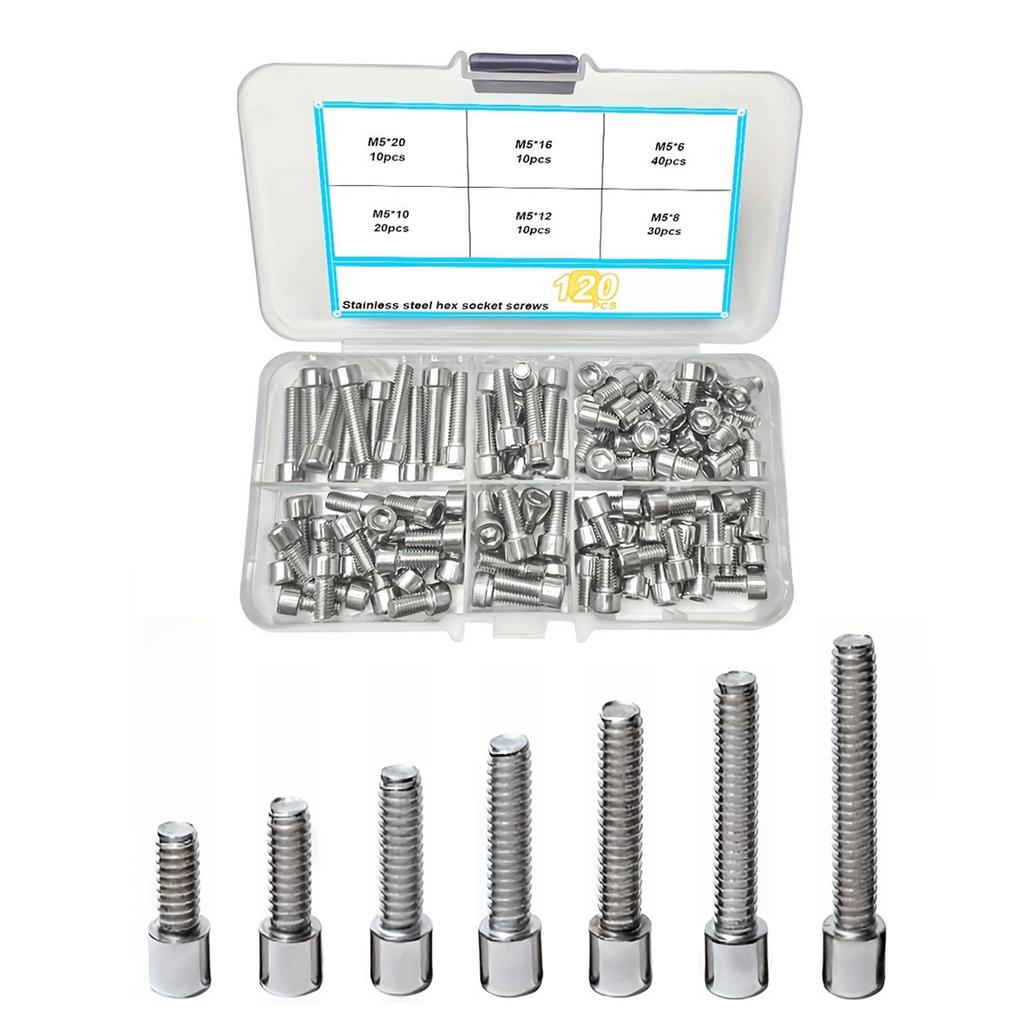 120pcs/Box 210 Stainless Steel Inner Hex Screw M5*6 M5*8 M5*10 M5*12 M5*16 M5*20 Cylindrical Head Stud Mountain Bike Frame