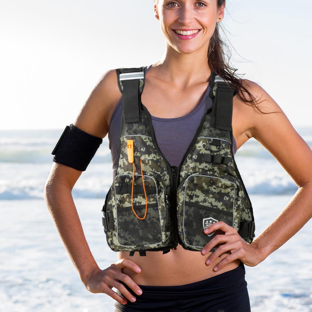 Life Jackets Survival Swimsuit with Whistle Life Vest Multiple Pockets Swim Vest Floating Equipment for Kayaking Rafting Boating