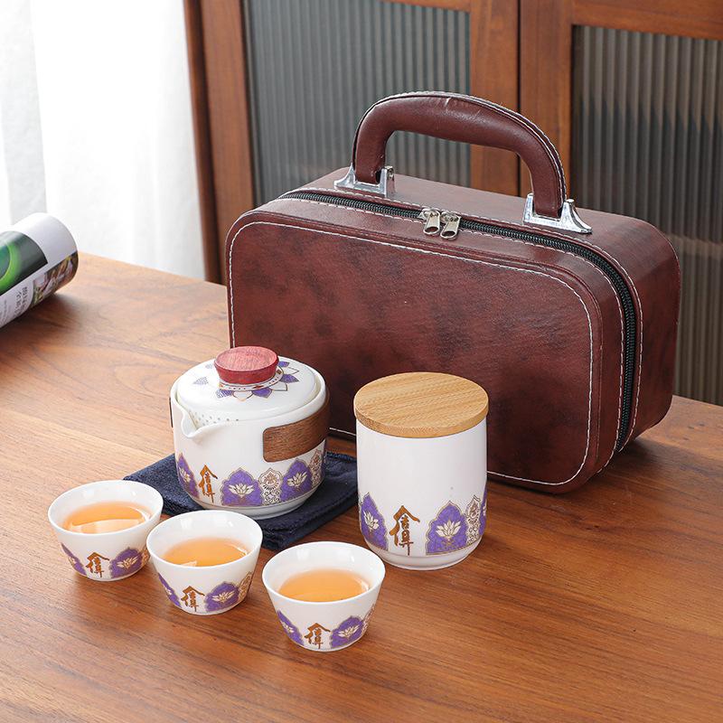 Ceramic Tea Set Travel Portable Outdoor Tea Bag Ceramic One Pot Three Cups Tea Set Home Office Quick Customer Cup Handheld Gift