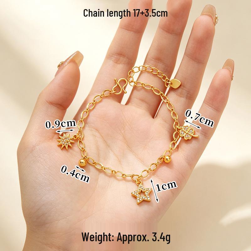 Set de Collar, Anillo y Pulsera de Cinco Flores de Trébol Chapados en Oro de Vietnam