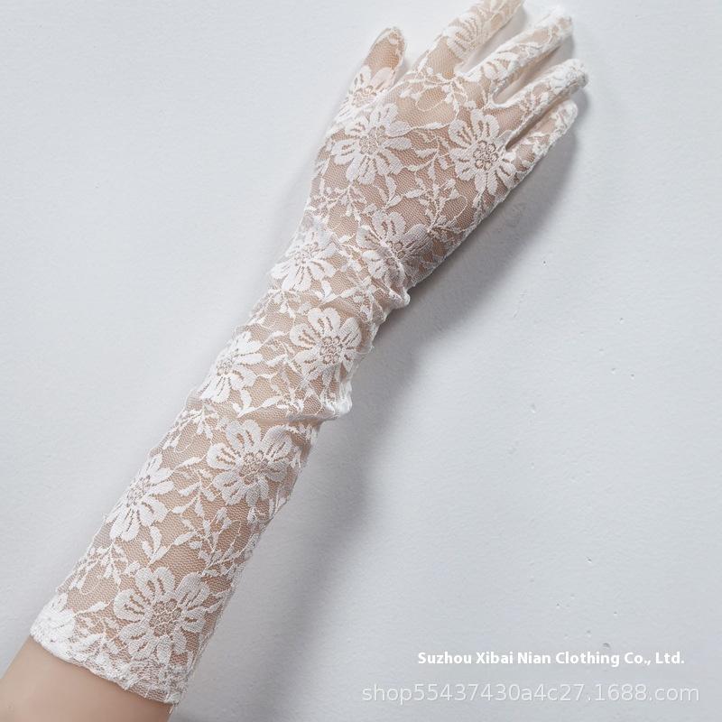 Black Lace Gloves For Brides Wedding Dress Hand Shawl Sexy Sleeve Protector Net Cloth Gloves Women Evening Gown Marriage