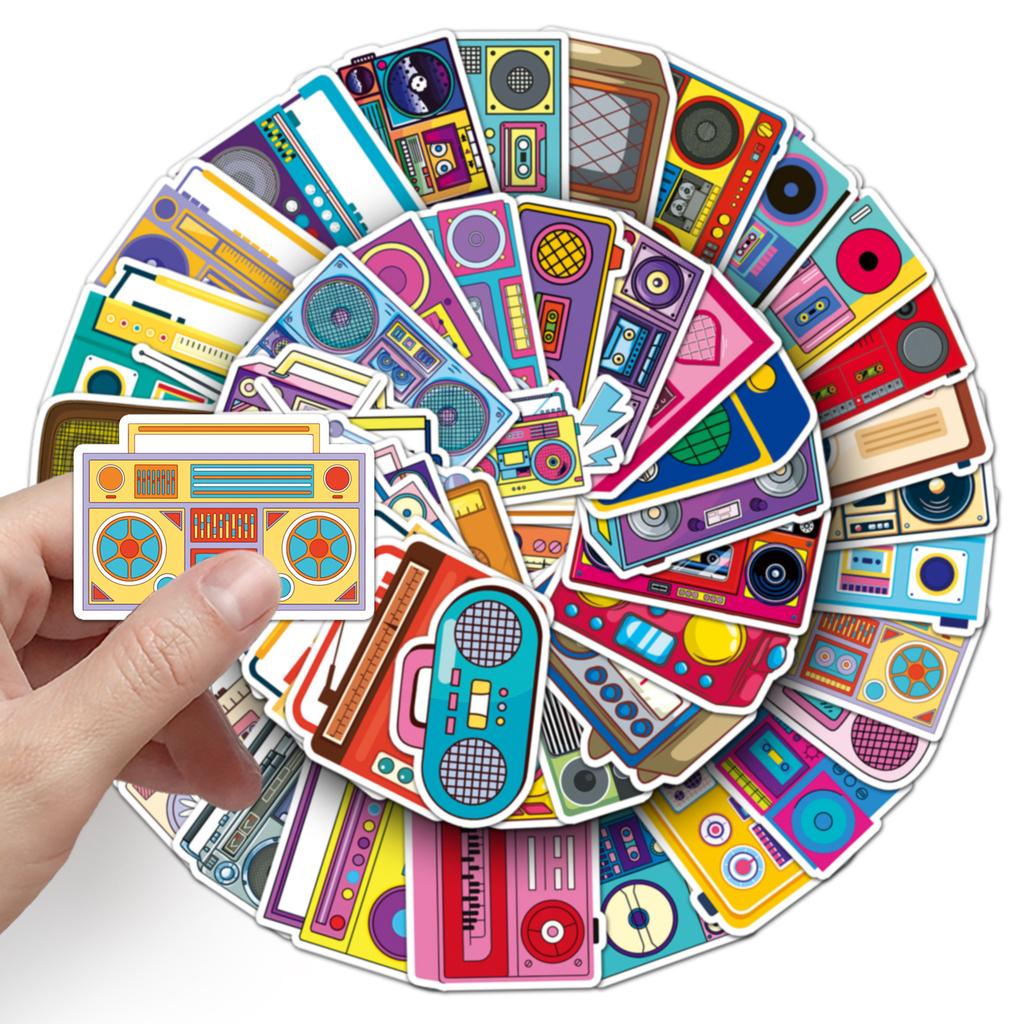 50 Cartoon Radio Doodle Stickers Personalized Retro Creative Decoration Mobile Phone Suitcase Water Cup Stickers