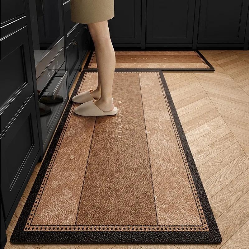 Kitchen Carpet Home Decoration Brown Dirt Resistant Non-Slip Pvc Floor Mat Waterproof Leather Mats Bathroom Balcony Outdoor Rug