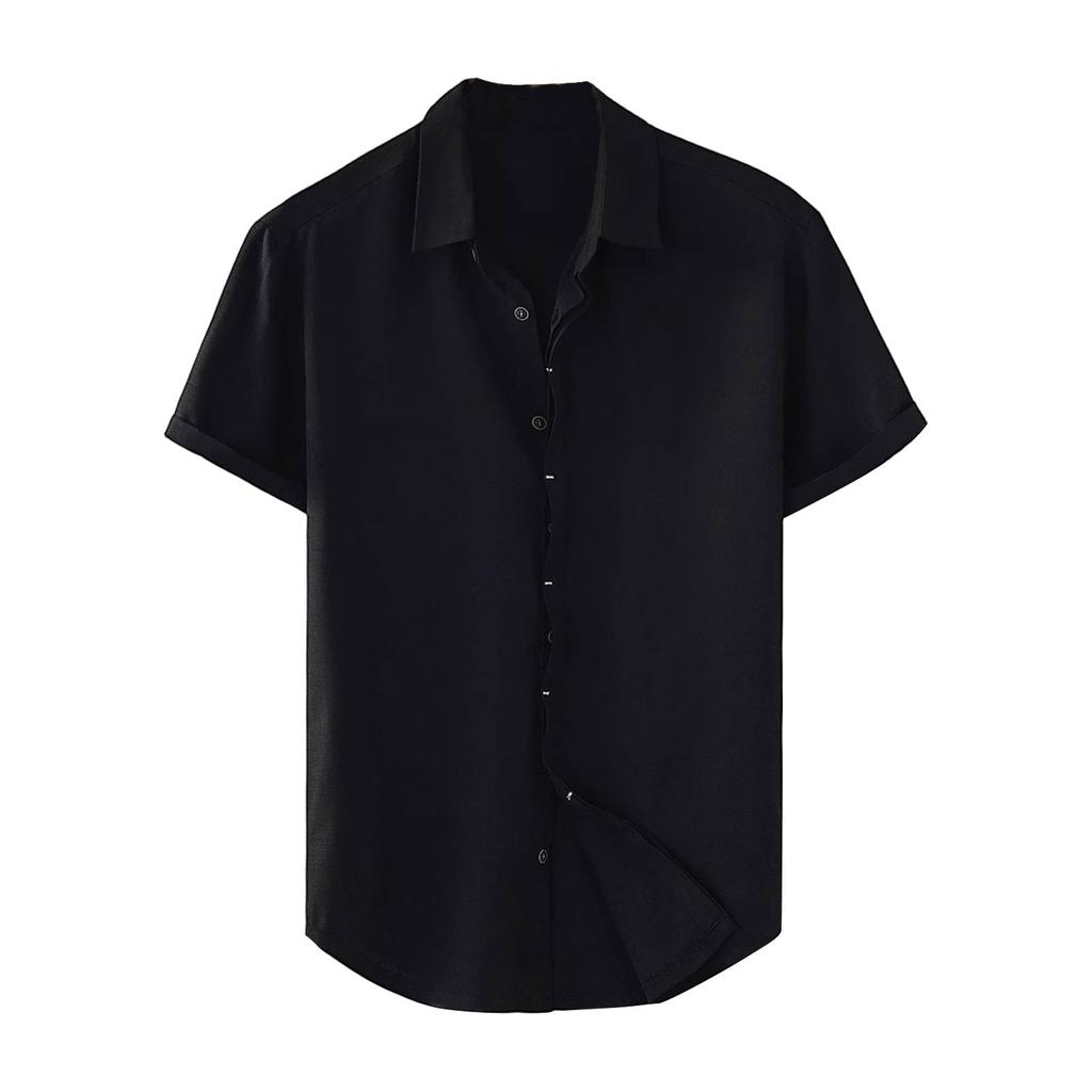 Men'S Fashion Collar Solid Color Shirt Casual Short Sleeved Top