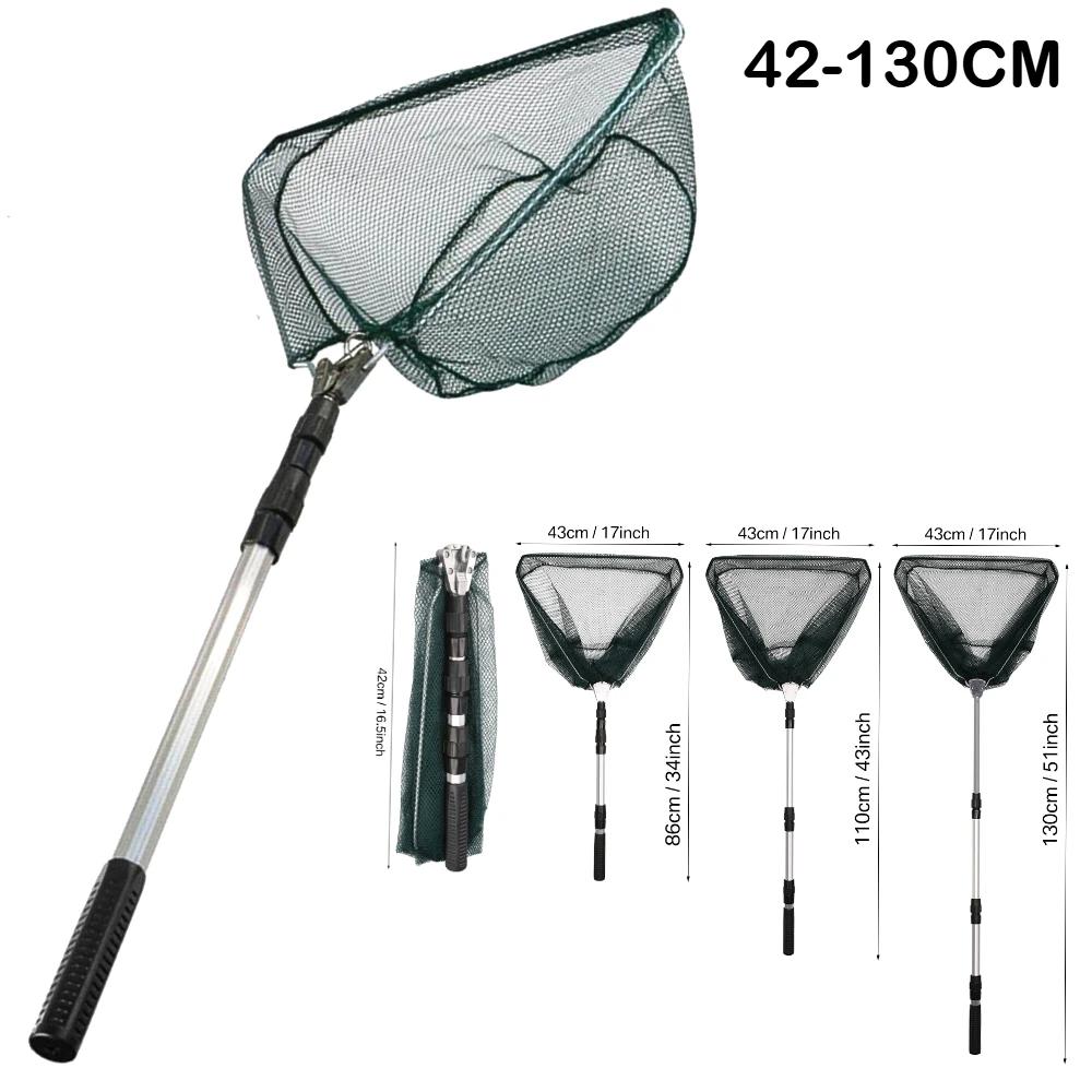 Folding Triangle Fishing Landing Net Telescopic Collapsible Extensible Handle Fishing Hand Net For Fish Carp Trout Catch Release