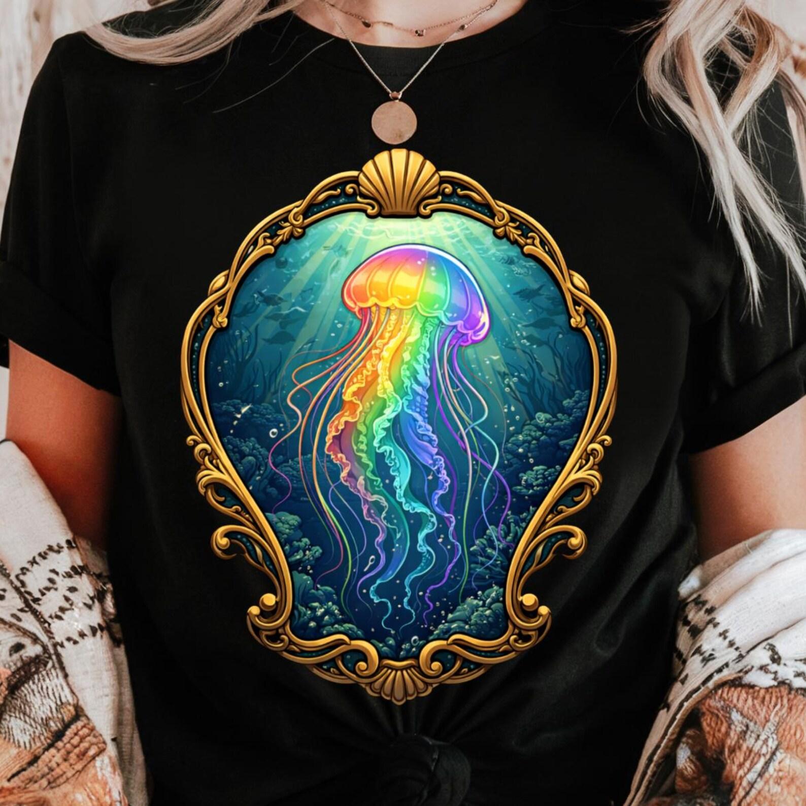 Rainbow Jellyfish Shirt | Psychedelic Ocean Graphic Tee 3XL