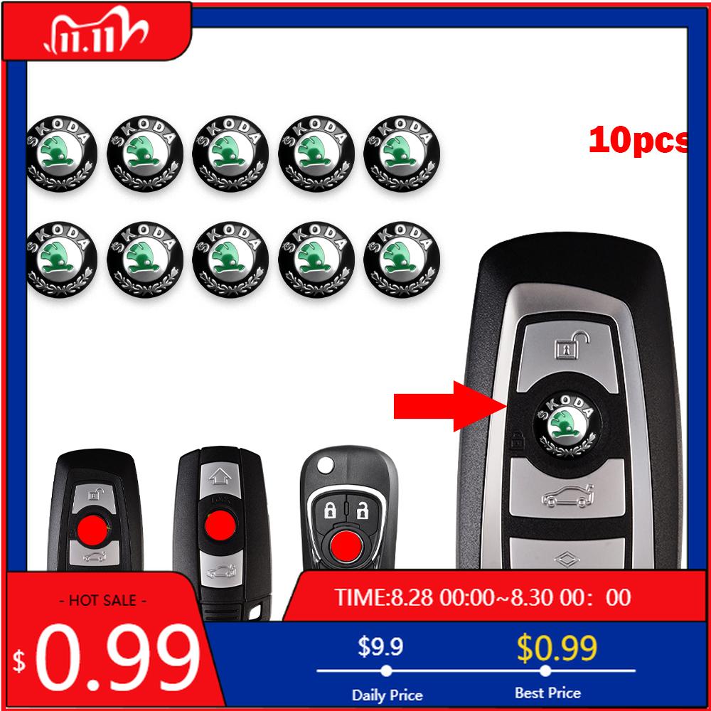 Car Sticker 10pcs/set 14MM Metal Car Remote Key Logo Sticker For Skoda Octavia 3 2 A5 A7 A2 Superb 3 Fabia 2 Karoq Rapid Kamiq V