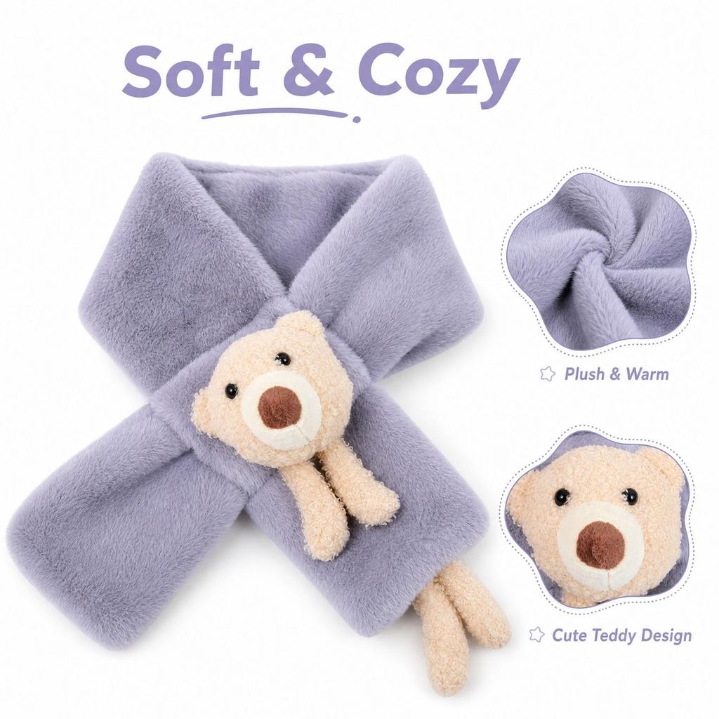 Kids Fall Winter Neck Warmer Bear Soft Plush Warm Scarf for Boys and Girls Outdoor