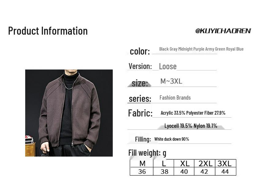 Herren High-Neck Weiße Daunenjacke: Strickmantel Pullover für Herbst/Winter 2025, Lässig und Übergröße.