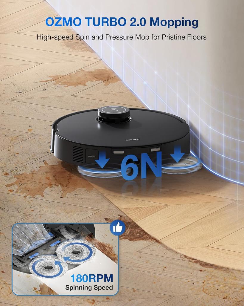 ECOVACS Deebot T30S Pro Robot Vacuum Cleaner with Wiping Function, 11,000 Pa, ZeroTangle Technology, 70°C Hot Water Wiping When Washing