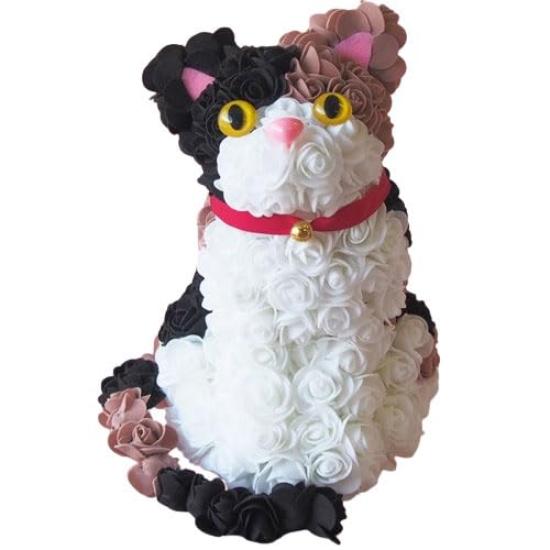 

Cat Flower 1 Artificial Sitting Black and Tabby Flower Cat Plush Toy Gift, Cat, Rose, Flower, Cat, Tabby, White, Cat, Gift, Life-Size