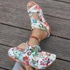 Summer New Wedge Heel Belt Buckle Solid Color Round Head One-word Women's Large Size Cool Slippers