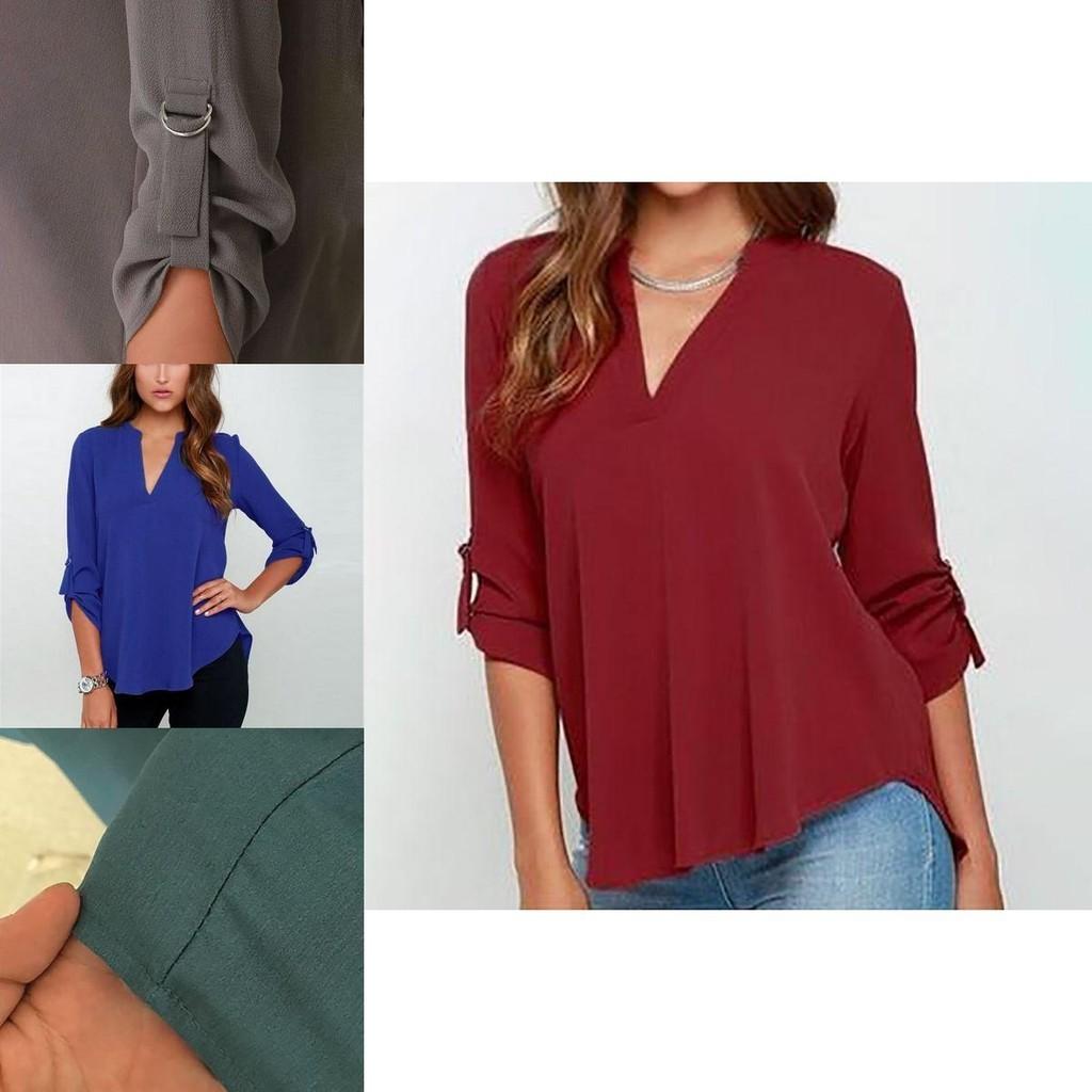 Stylish Women's Casual Long Sleeve V-neck T-shirt Pullover Tunic Blouse Options