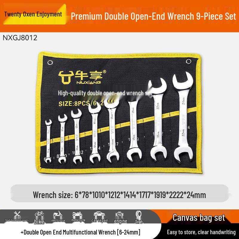 10-Piece Double-Head Wrench Set - Chrome Vanadium Steel for Automotive Repair