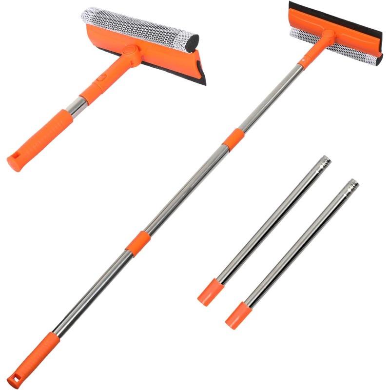 Professional Window Squeegee,2 In 1 Squeegee Window Cleaner with Long Stainless Steel Handle,Sponge Car Window Squeegee for Gas Station