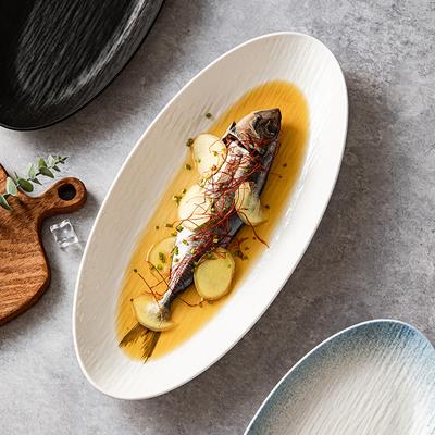 Underglaze Color Nordic Style Hotel Fish Plate Home Steamed Fish Plate Oversized Oval Commercial Tableware Creative Hotel Porcelain