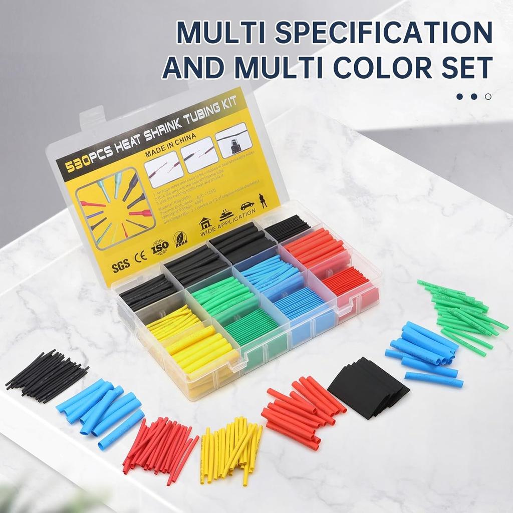 2:1 Heat Shrink Tubing Kit, Multi Size Colors Boxed Heat Shrink Tubing Assorted Sleeving Tube Wrap Cable Wire Kit for DIY (1, 750PCS)