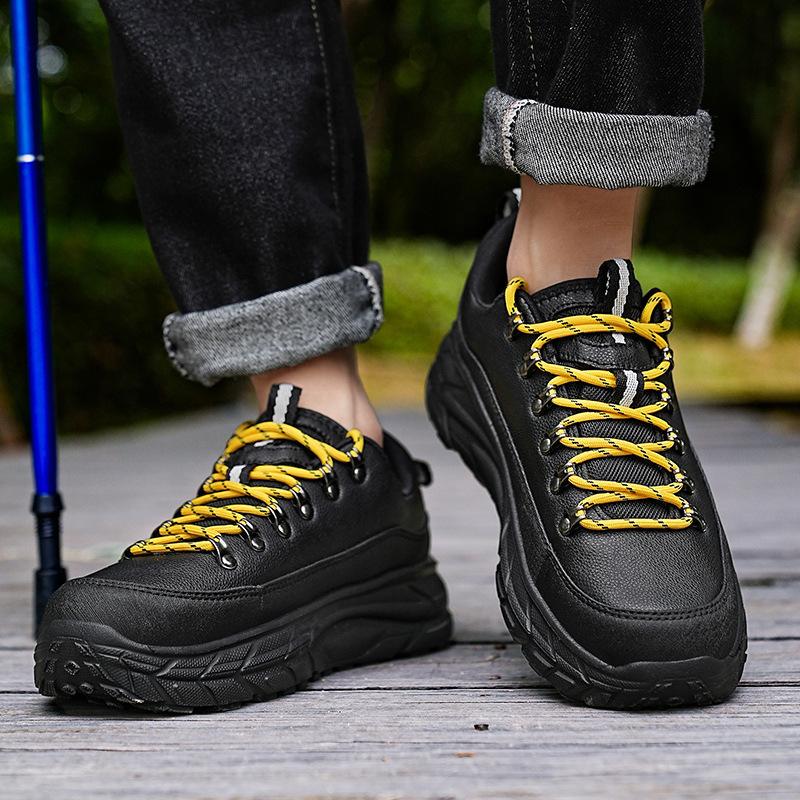 Men's Hiking Shoes PU Leather Casual Sports Shoes Fashion Lace-up Platform Shoes Waterproof Walking Shoes Big Size 39-48