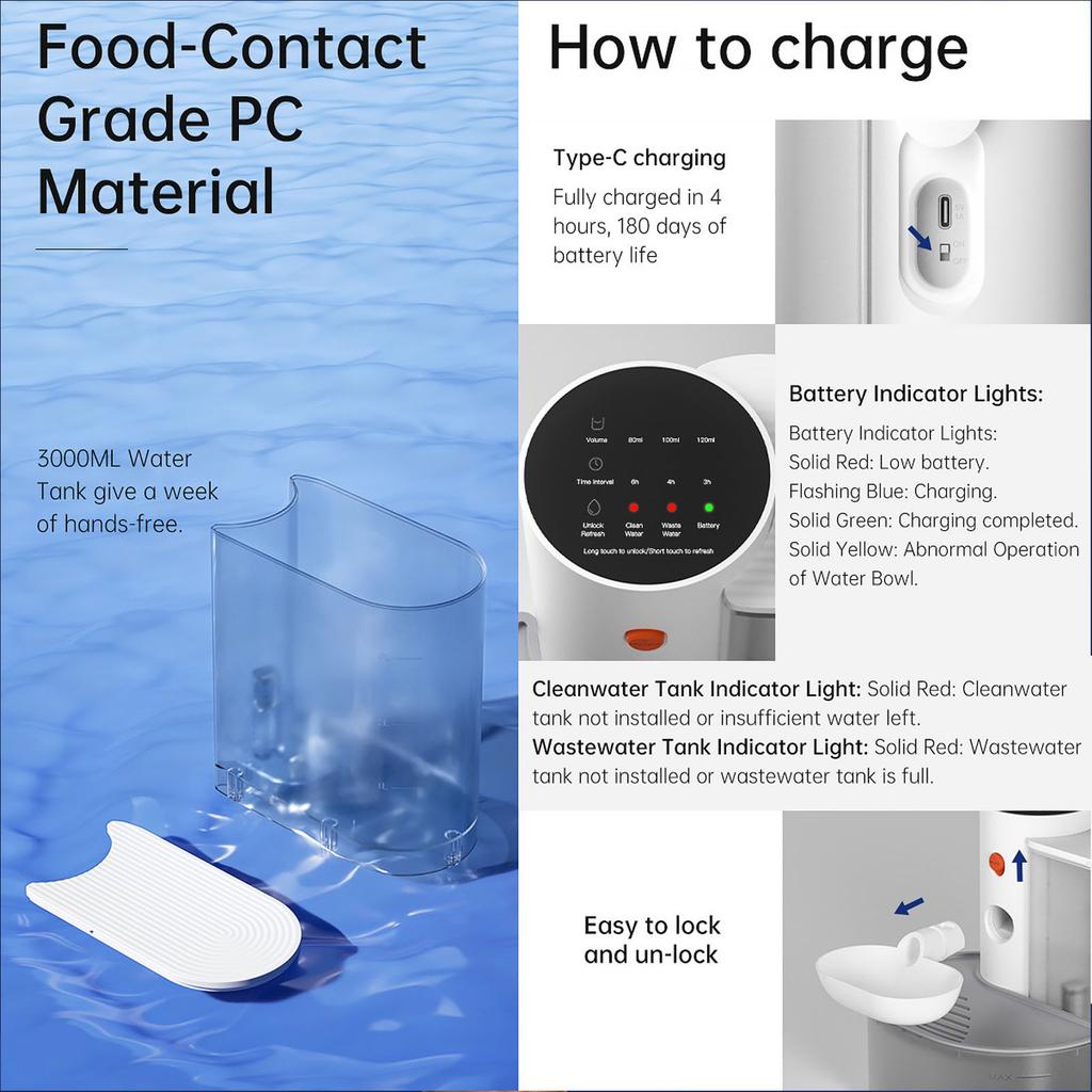 3L Cat Water Fountain Ultra Silent Removable 2000mAh Rechargeable Battery Easy To Clean Cordless Smart Pet Water Dispenser for Cats Dogs