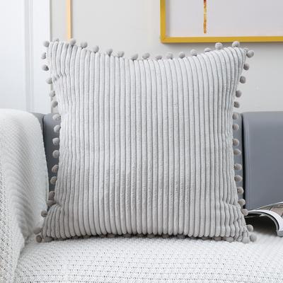 Quadratischer Bohemia Überwurf Kissenbezug mit Bommel Korduroy Kissenbezug Streifenmuster Hautfreundlich Sofa Kissenbezug Wohnzimmer