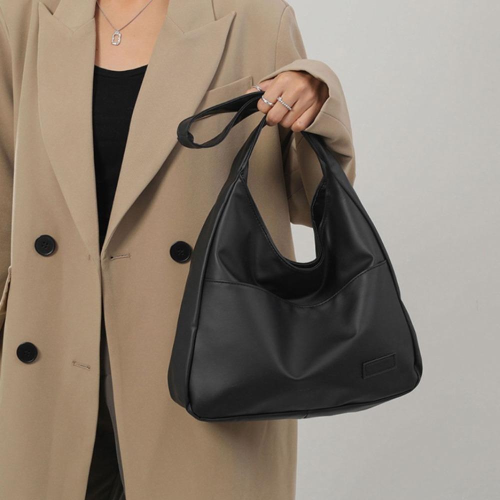 Solid Color Bucket Shoulder Bag Large Capacity Women Handbag Simple PU Leather Tote Bag Commute