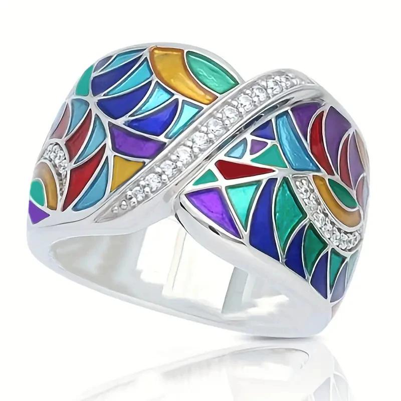

Huitan Novel Colorful Rings for Women Delicate Charming Shiny Finger Accessories Fashion Noble Creative Attractive Party Zircon 6