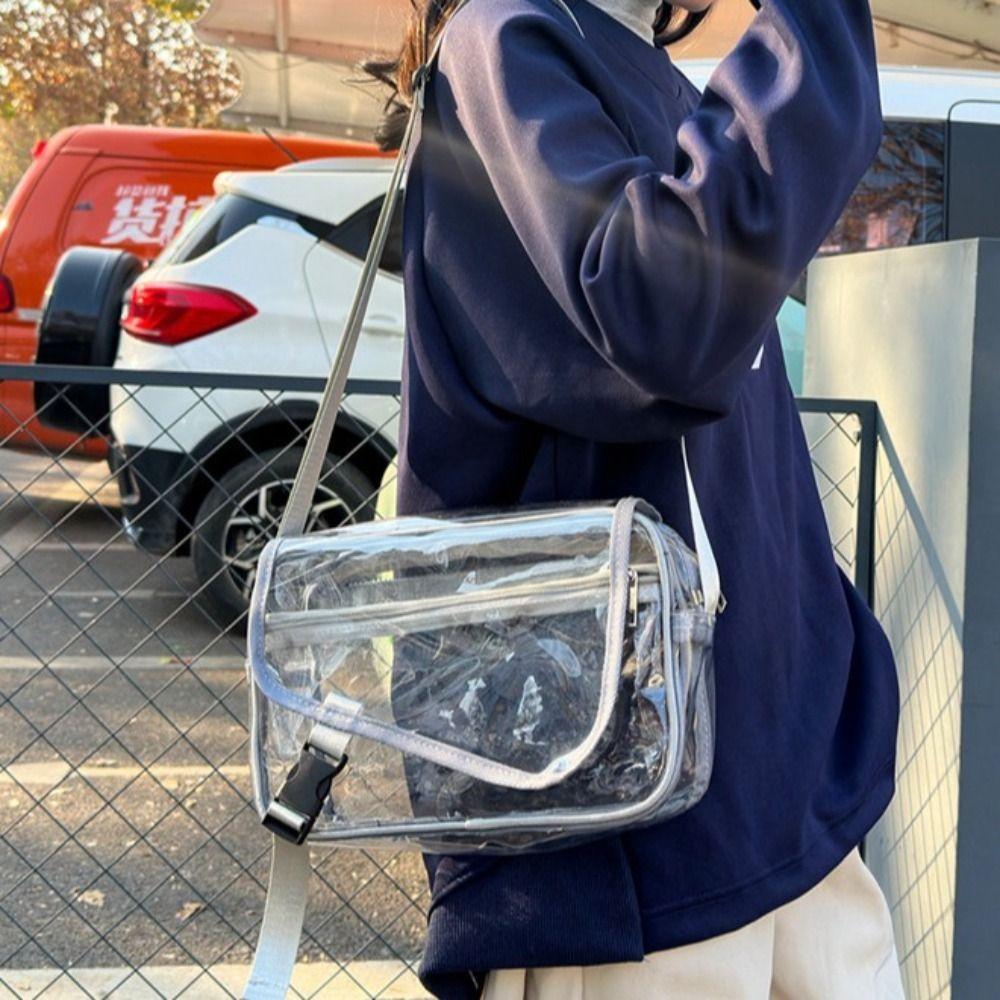 Zipper Shoulder Bag Transparent Tote Handbag Trendy Crossbody Bag  Travel