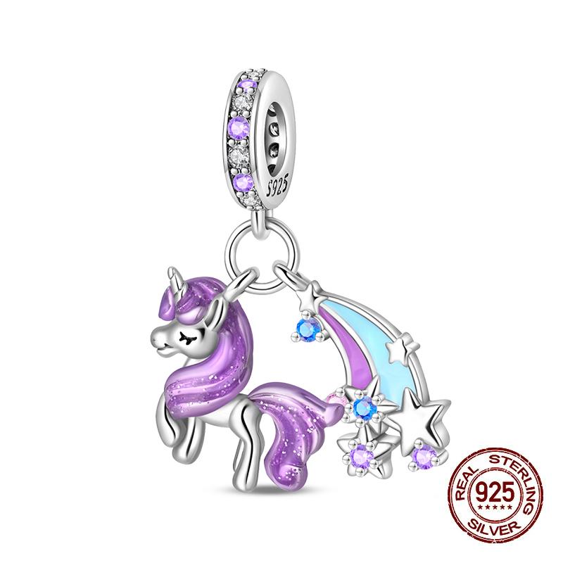 Copper Lucky Rainbow Colt Pendant Moon Charms Beads Fit Pandach Authentic Bracelets Do-It-Yourself Jewelry Birthday Present