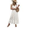 New Arrival Women's White Sleeveless V Neck Minimalist Dress Casual Beach Holiday Vacation Sundress Crossbody Apparel