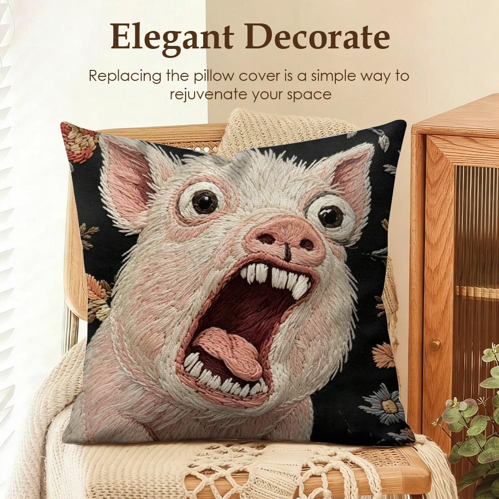 2D Scream Animals Retro Cushion Cover Natural Linen Organic Fabric Double-Sided Printing Sofa Home Decor Gift Pillow Case