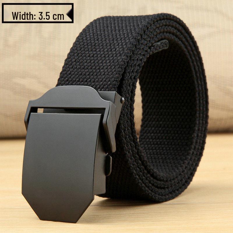 Men's Canvas Belt with Automatic Smooth Buckle - Casual Korean Style for Workwear, Students, and Outdoor Activities