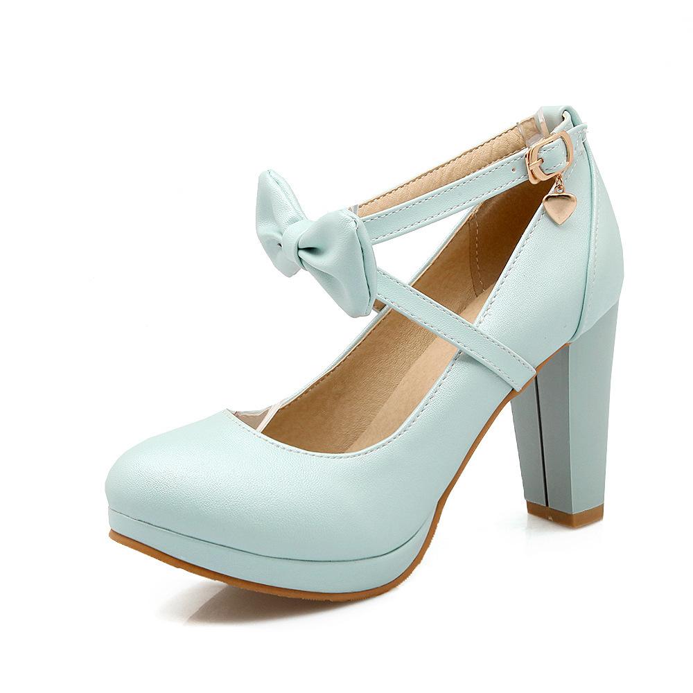 

Популярная новая пряжка-бантик с легким зевом одиночные туфли большого размера женские туфли на толстом каблуке с круглым носком на высоком каблуке 41 синий