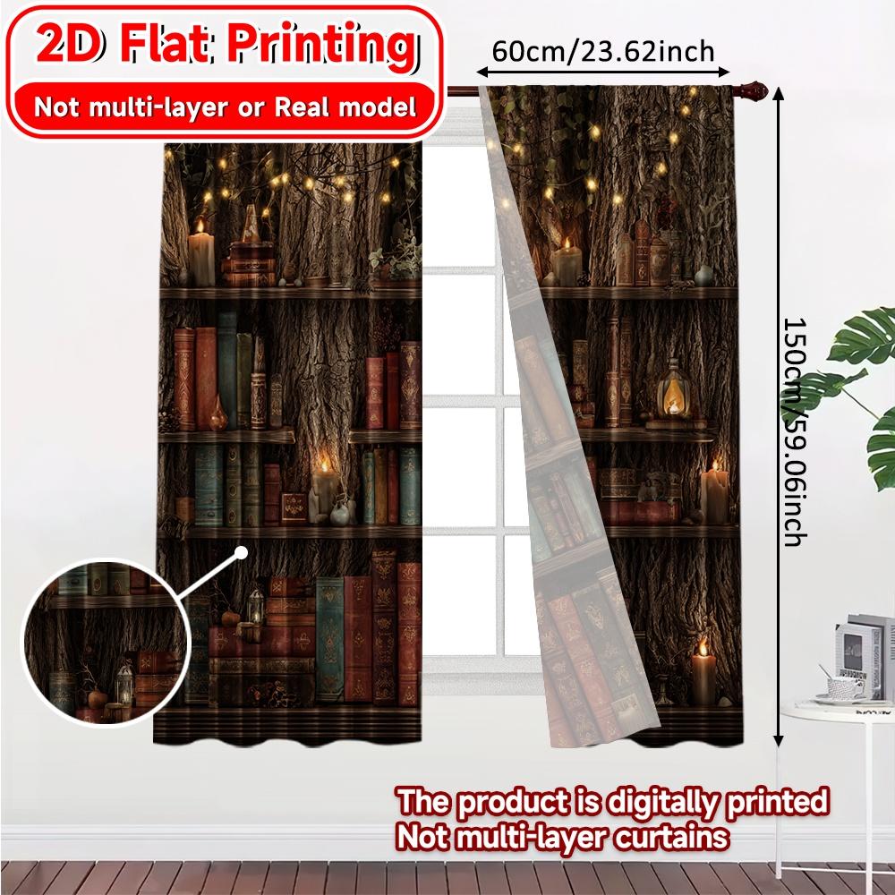 Set Of 2 Flat Printing Enchanted Bibliotheque Curtain Fabric Versatile Curtains Gifts Bedroom Living Room Modern Made Polyester Sitting Window