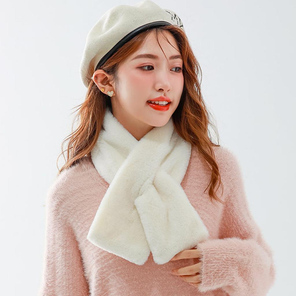 Lenço de pelúcia feminino doce e macio outono e inverno cor sólida lenço quente