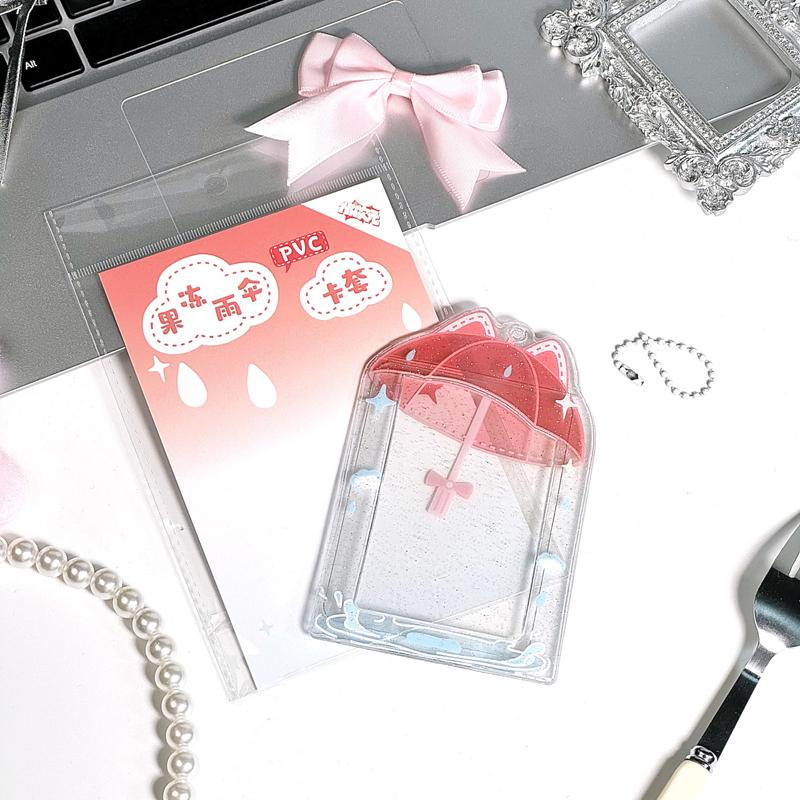 3 Inch Clear Umbrella Photocard Holder PVC Keychain Photo Card Holders ID Badge Holder Card Display Desktop Decor Card Sleeve