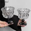 KEMORELA 1/2PCS Retro Embossed Tall Glass Cup Whiskey Mugs Black Crystal Home Creative Coffee Ice Cream Yogurt Dessert Goblet