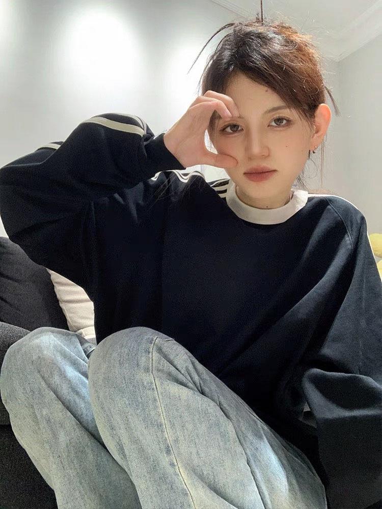 Guochao 2024 Damen-Chic-Pullover im koreanischen Stil: Neuer Herbst, Lockere Passform, Rundhalsausschnitt, Trendig und Gemütlich.