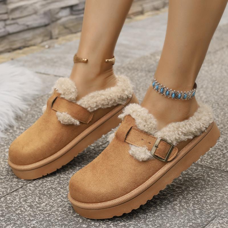 Damenweite Fell-Birkenstocks, Plüschgefütterte Plateau-Schneestiefel, Europäische Winter-Booties für Damen