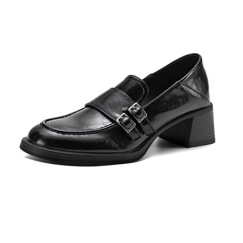 Krazing Pot Microfiber Round Toe Chunky Heels Spring Shoes Big Size 43 Street Wear Women Deep Mouth Vintage Pumps